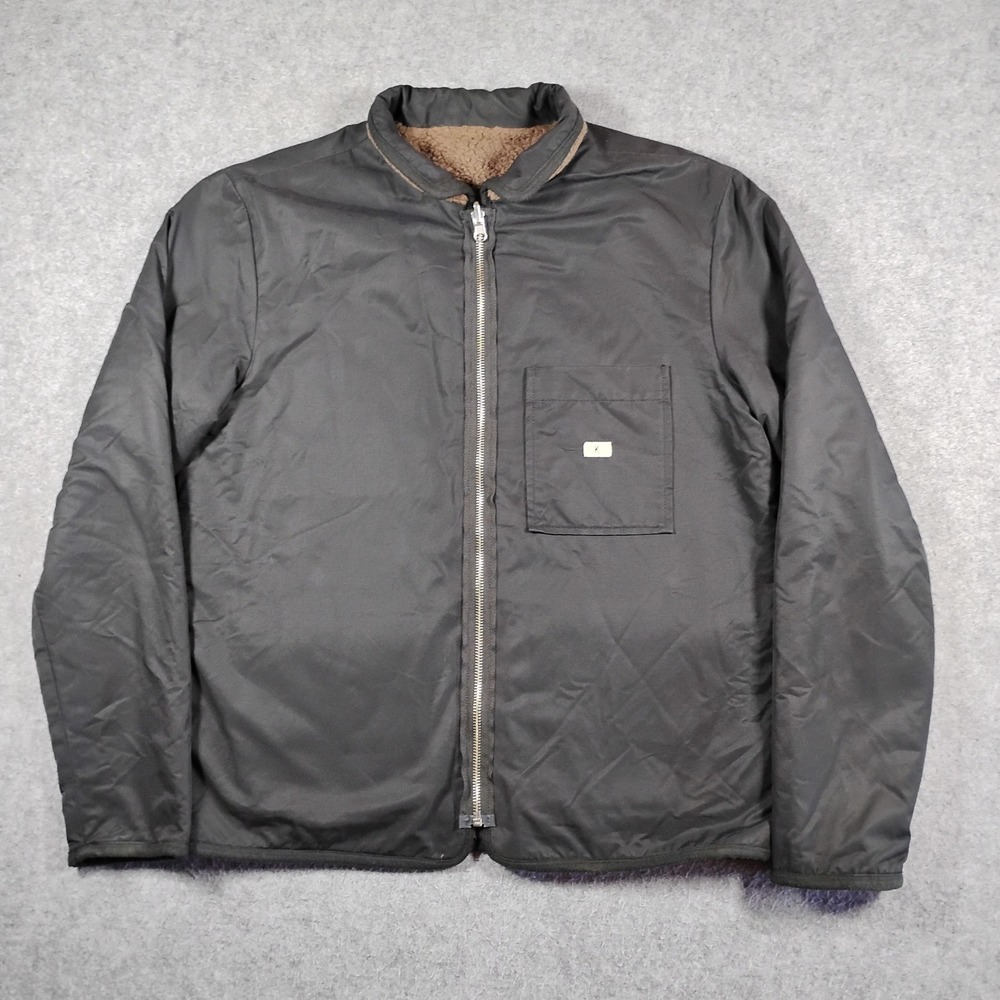 Knickerbocker Reverse Zip Pile Jacket Mens Medium Brown Fleece Black‎ Reversible